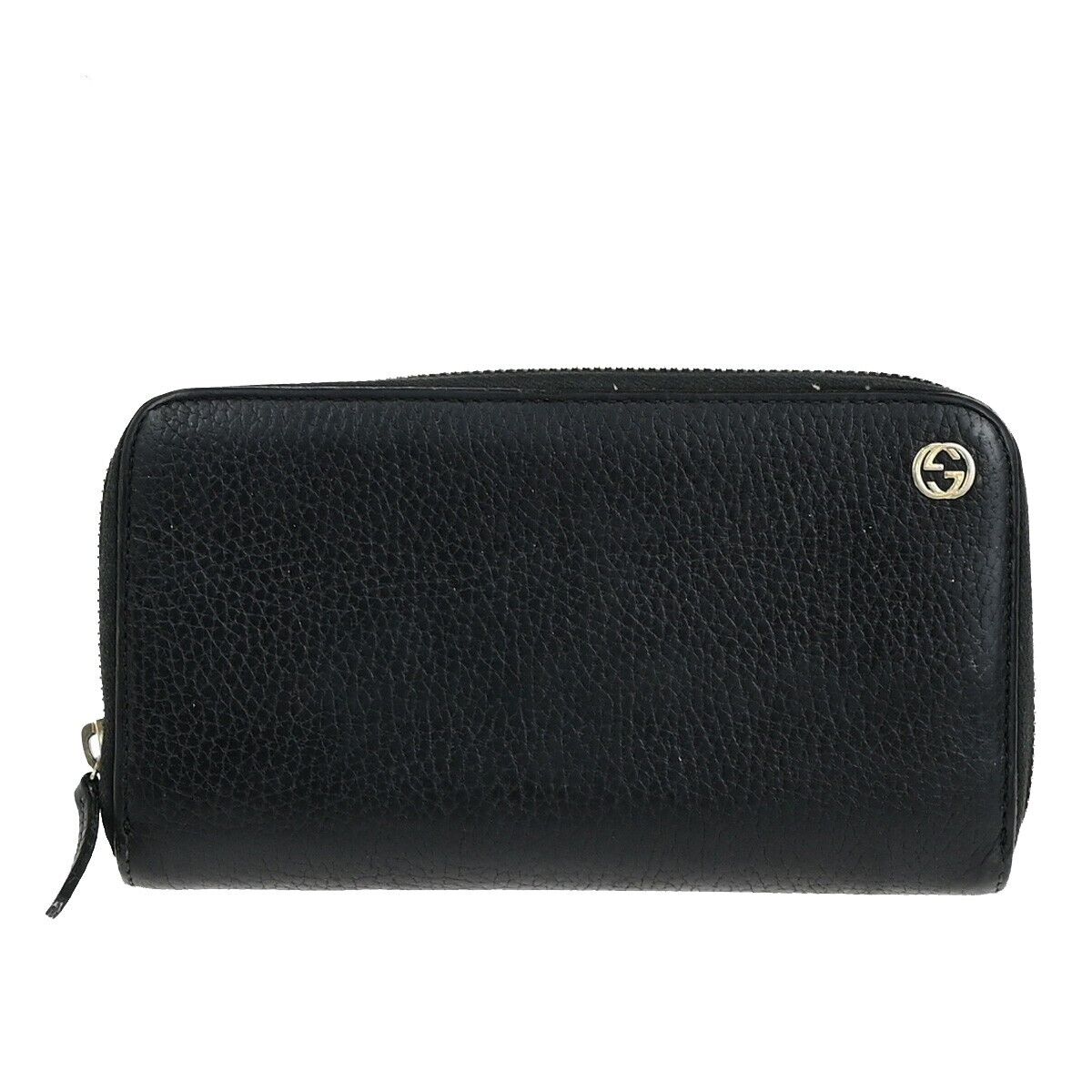 GUCCI Logo Interlocking GG Long Zipper Wallet Leather Black GHW Italy 02ED305