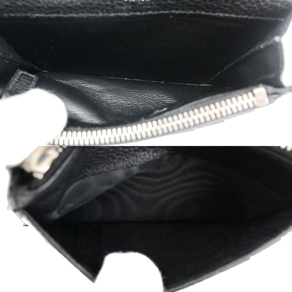 YVES SAINT LAURENT YSL Logo Bifold Wallet Purse Leather Black silver 64RF169