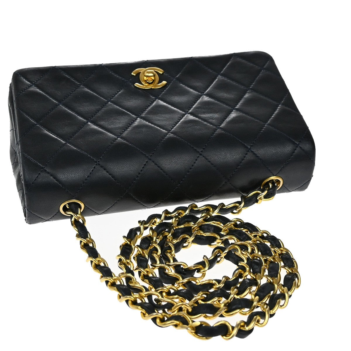 CHANEL CC Mini Matelasse Chain Shoulder Bag Leather Blue GHW Vintage 312RL427