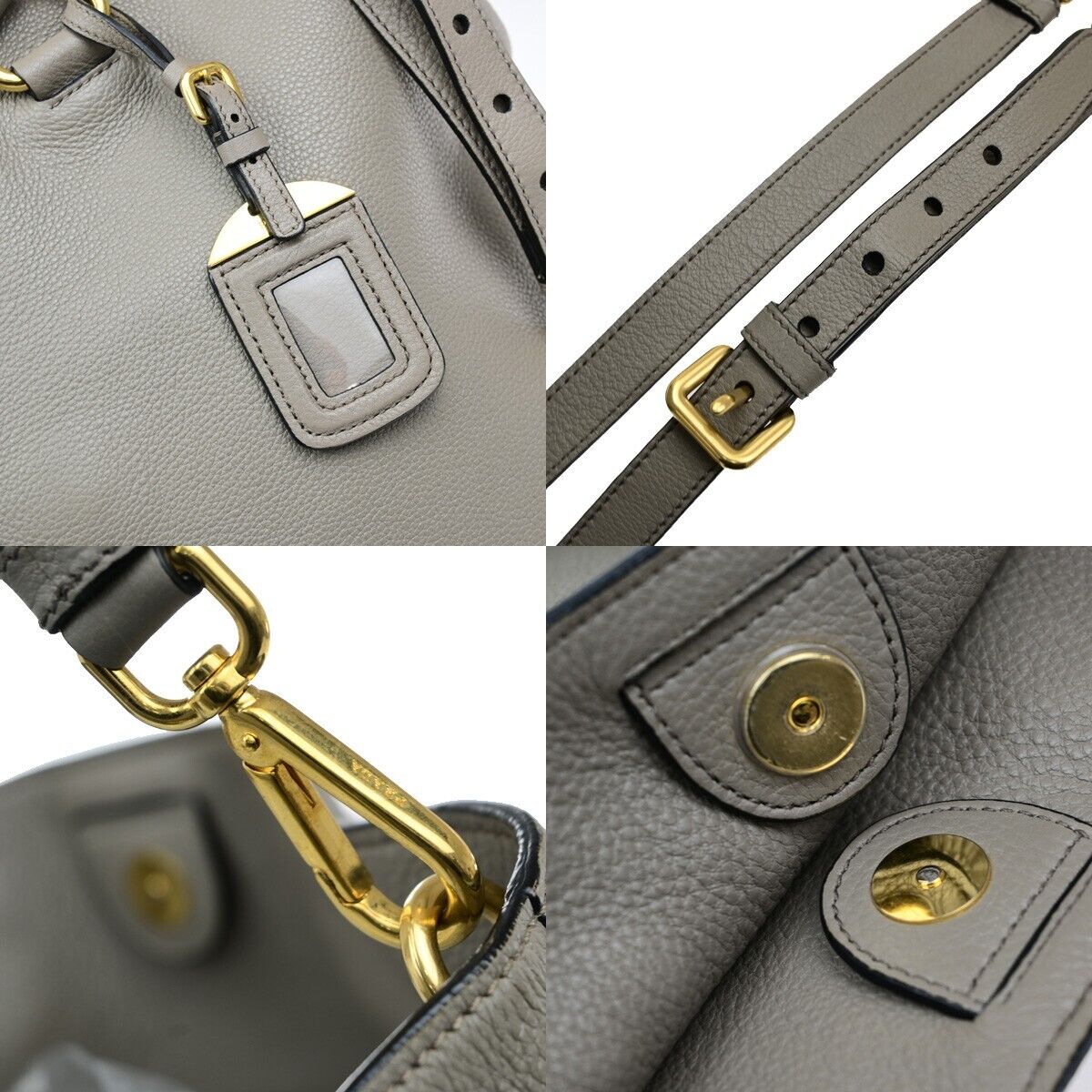 PRADA MILNO Logo 2Way Shoulder Hand Bag Vitello Phenix Leather Gray GHW 83ED876