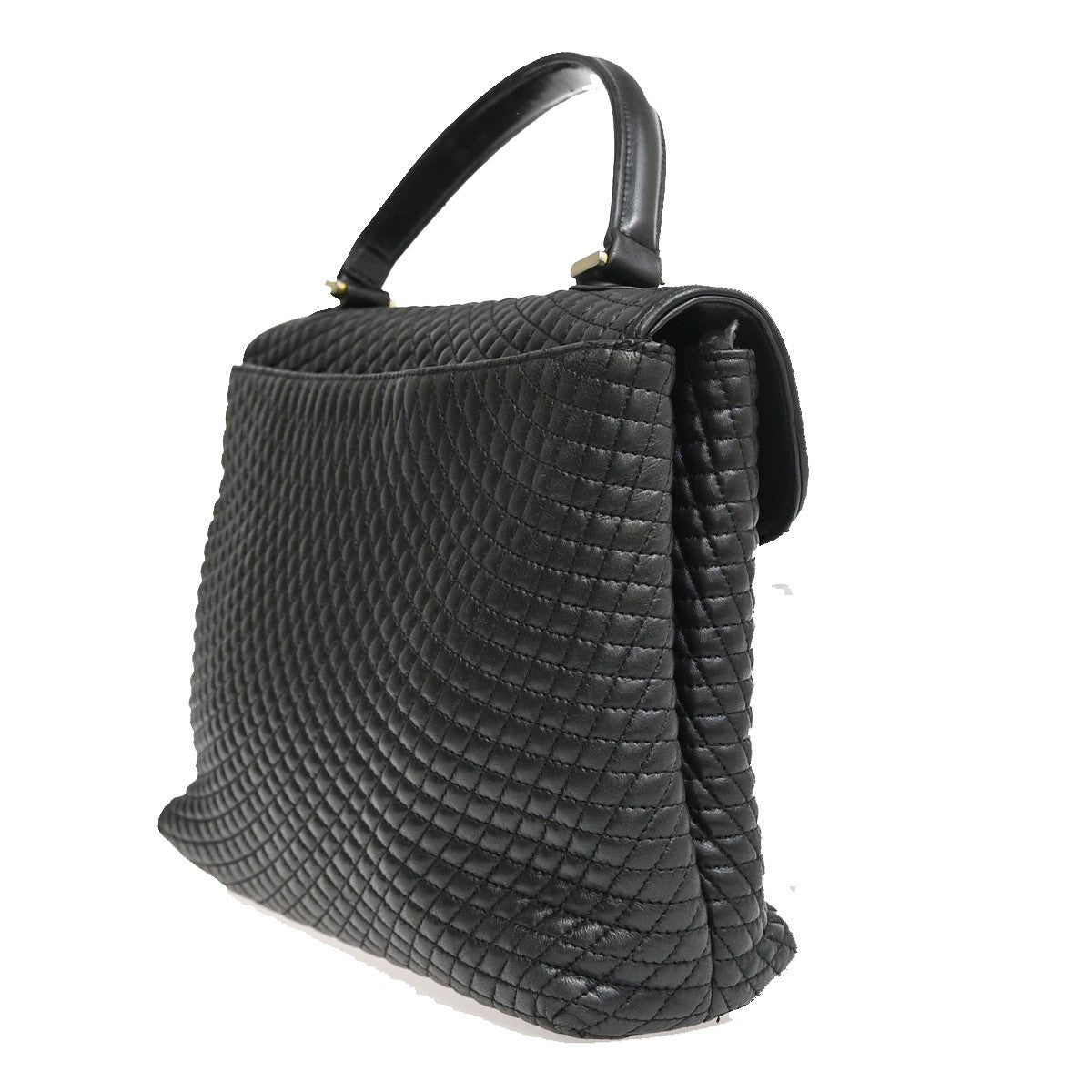 BALLY Logo Quilted Hand Bag Leather Black GHW Italy 02YH286