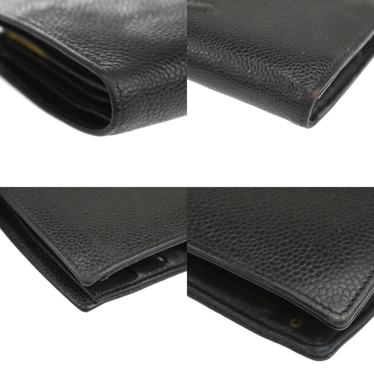 CHANEL CC Logo Long Bifold Wallet Purse Caviar Skin Leather Brown Spain 30YD900