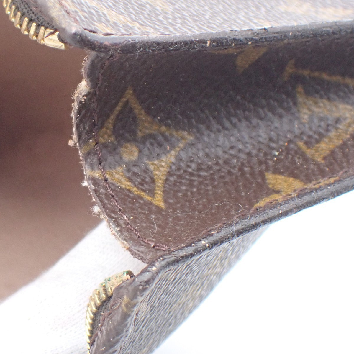 LOUIS VUITTON Logo BUCKET PM Pouch Bag Monogram Leather Brown France 66KC144