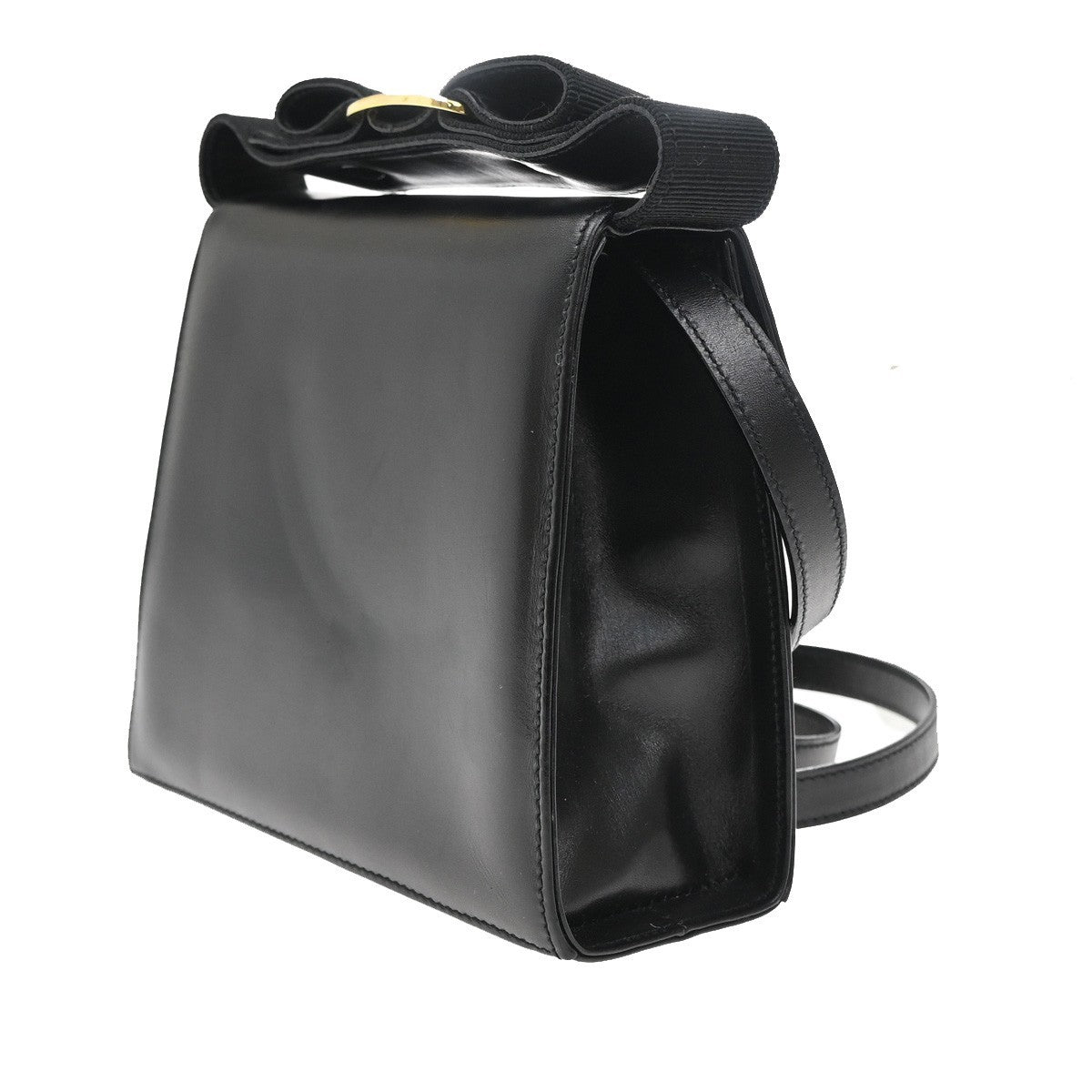 SALVATORE FERRAGAMO Logo Vara 2Way Hand Bag Canvas Leather Black GHW 85YH821