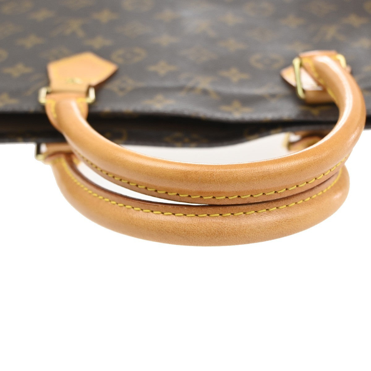 LOUIS VUITTON Logo Sac Plat Hand Tote Bag Monogram Leather Brown M51140 13SA100