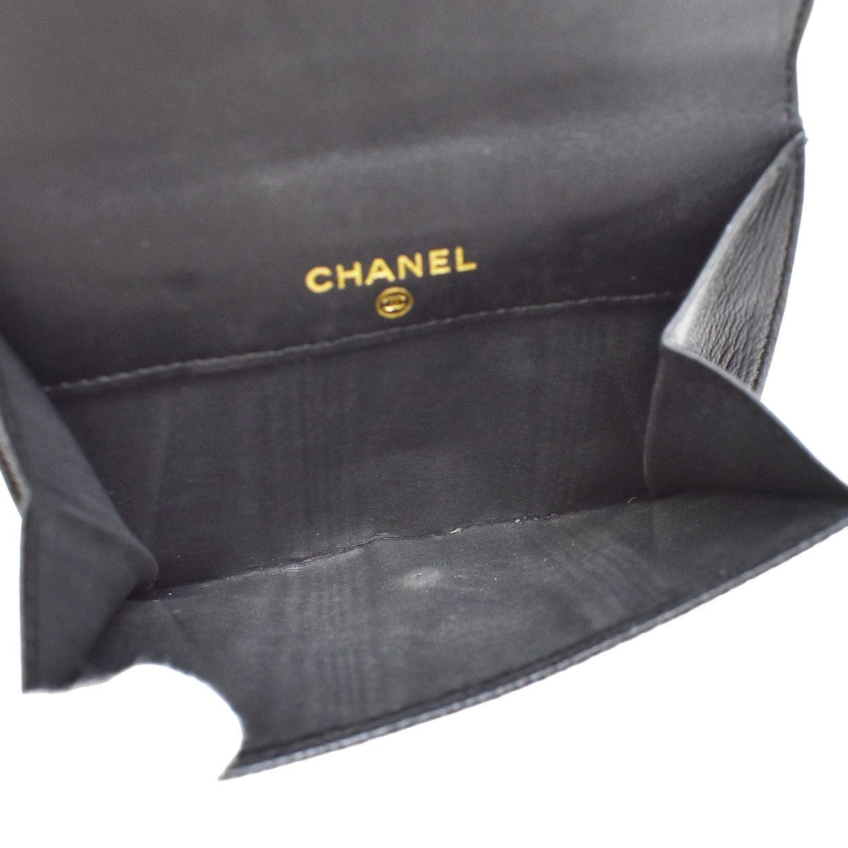 CHANEL CC Logo Bifold Compact Wallet Grained Calfskin Leather Black 64RF554