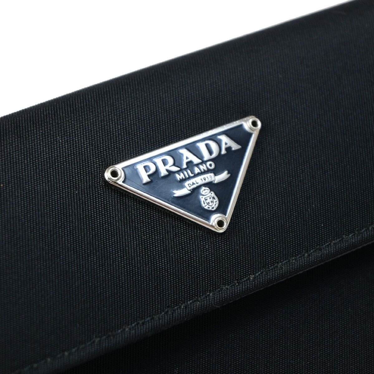 PRADA MILANO Logo Tessuto Trifold Wallet Purse Nylon Leather Black Italy 33RJ859
