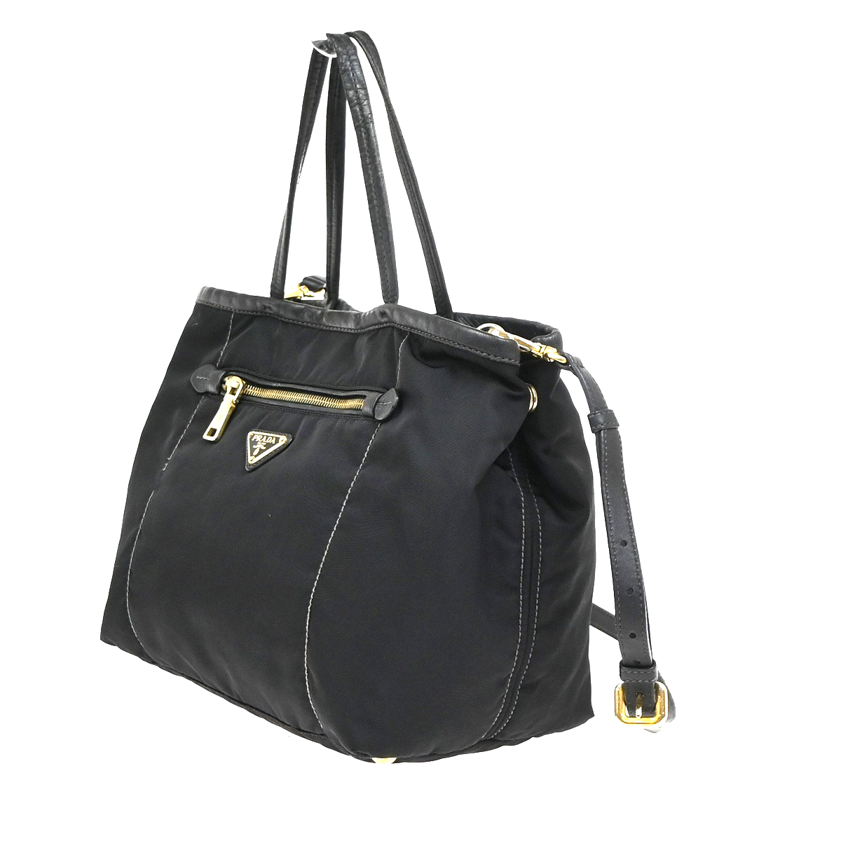 PRADA Logo Tessuto 2Way Shoulder Hand Bag Nylon Leather Black GHW 30YJ187