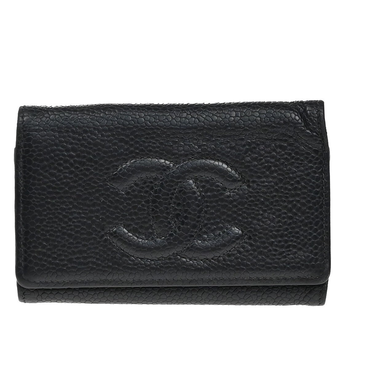 CHANEL 6 Hooks Key Case Bifold Grained Calfskin Leather Black Vintage 62RF295