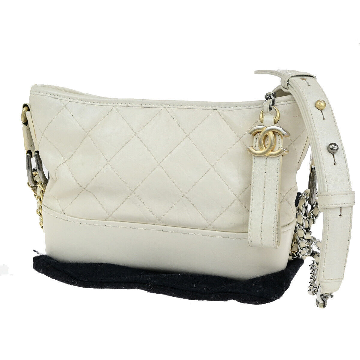 CHANEL CC Logo Gabrielle Chain Shoulder Bag Leather White Italy 685RK695