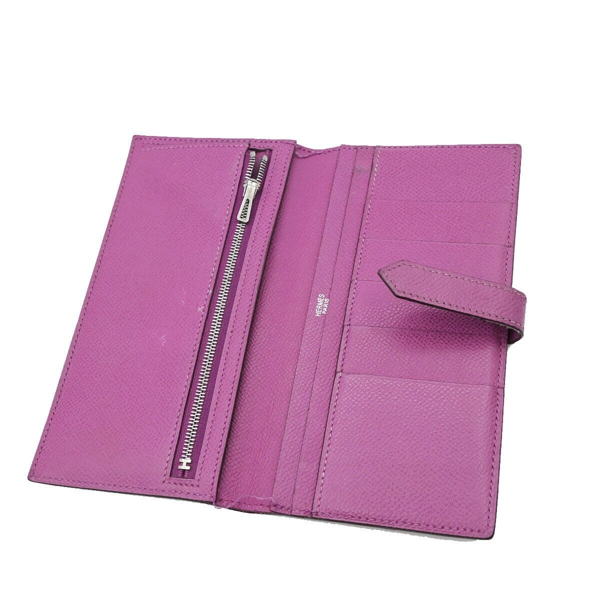 HERMES Logos Bearn Long Bifold Wallet Purse ▢I Veau Epsom Leather Purple 81RJ834