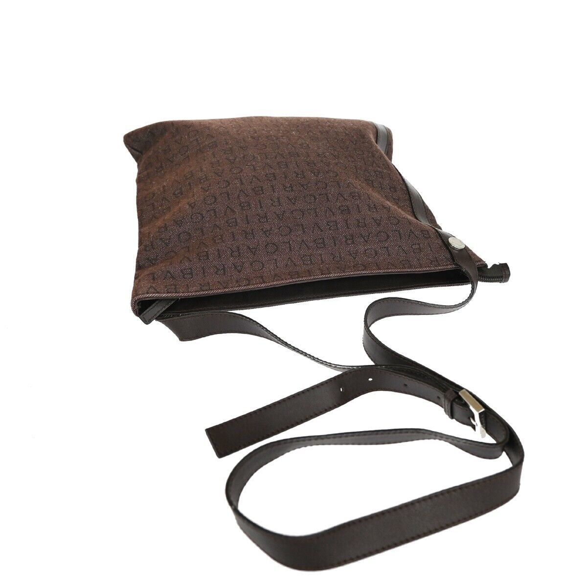 BVLGARI Logo MANIA Crossbody Shoulder Bag Canvas Leather Brown Silver 68DA075