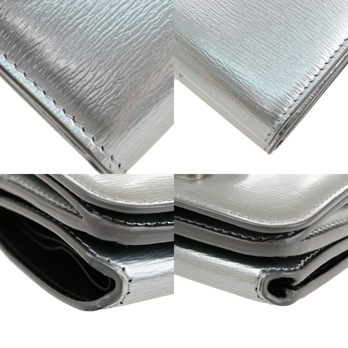 BALENCIAGA BB Logo Mini Trifold Wallet Purse Leather Silver Italy 30YF007