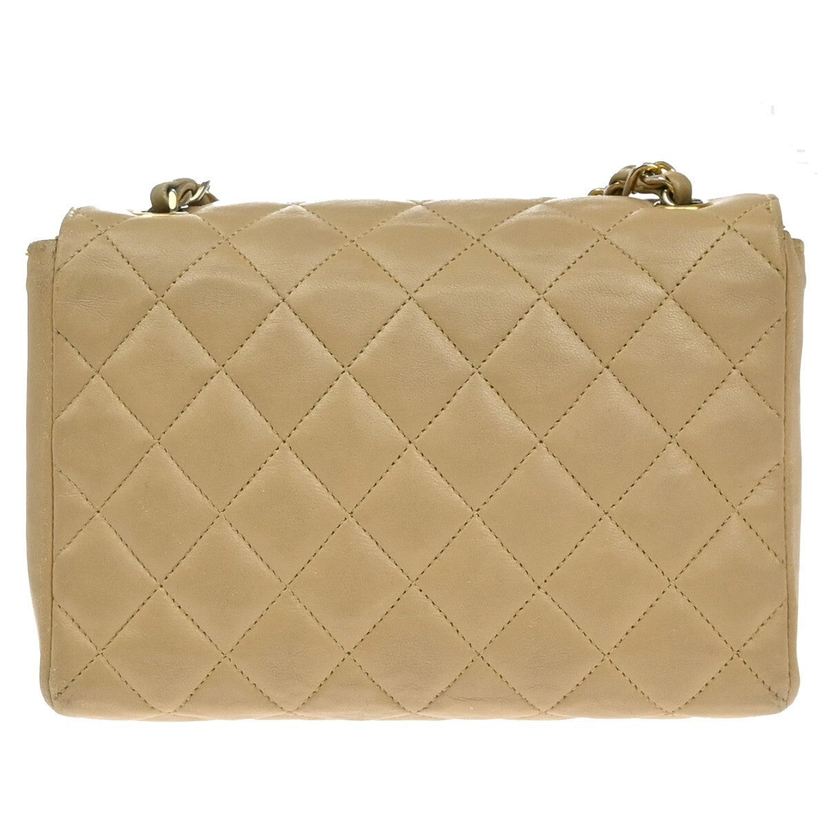 CHANEL CC Logo Mini Matelasse Chain Shoulder Bag Leather Beige GHW 675RF438