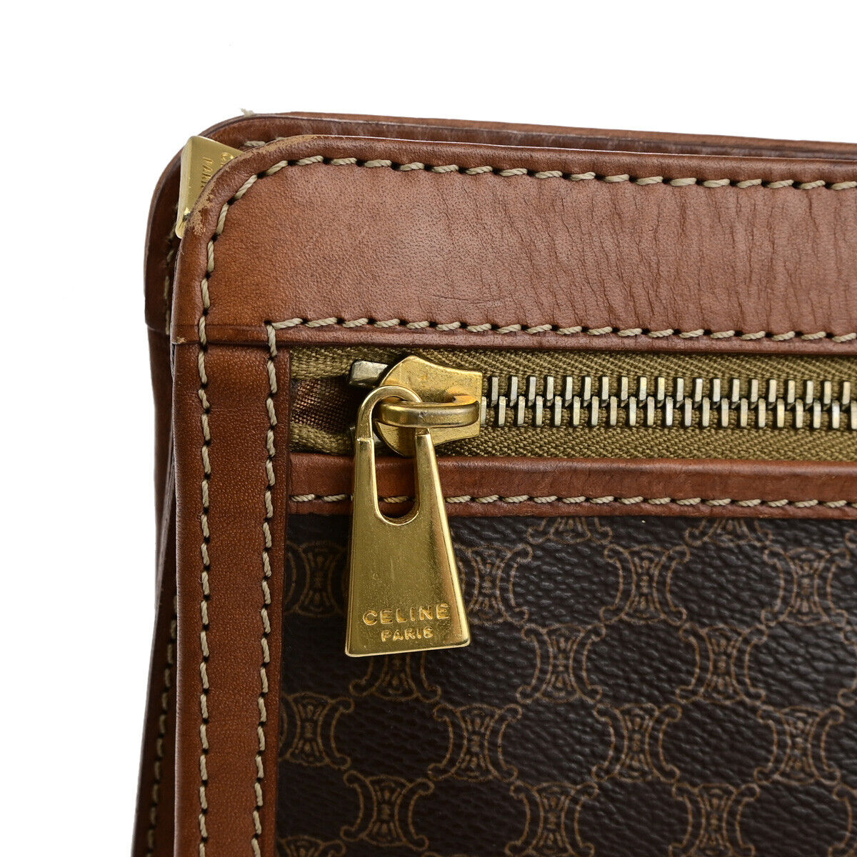 CELINE Logo Macadam Pattern Clutch Hand Bag PVC Leather Brown GHW Italy 02SJ190