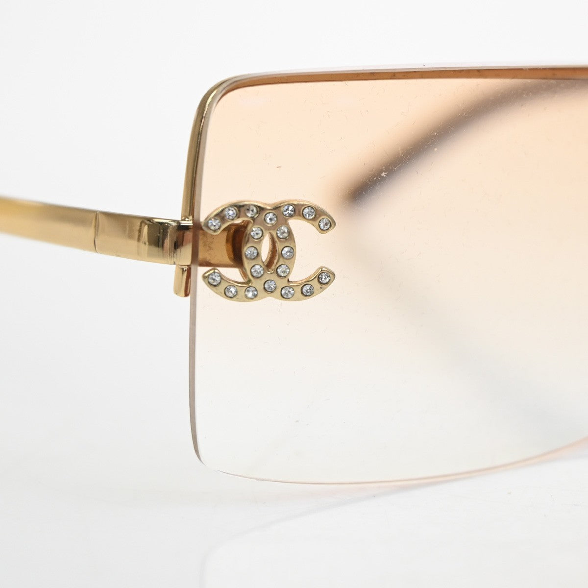CHANEL CC Logo Rhinestone Rimless Sunglasses 4092-B Plastic Metal GHW 63RL930