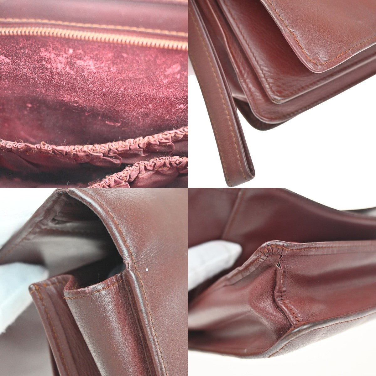 Cartier Logo Must Line 2set Clutch Hand Bag Leather Burgundy Red 07CA861