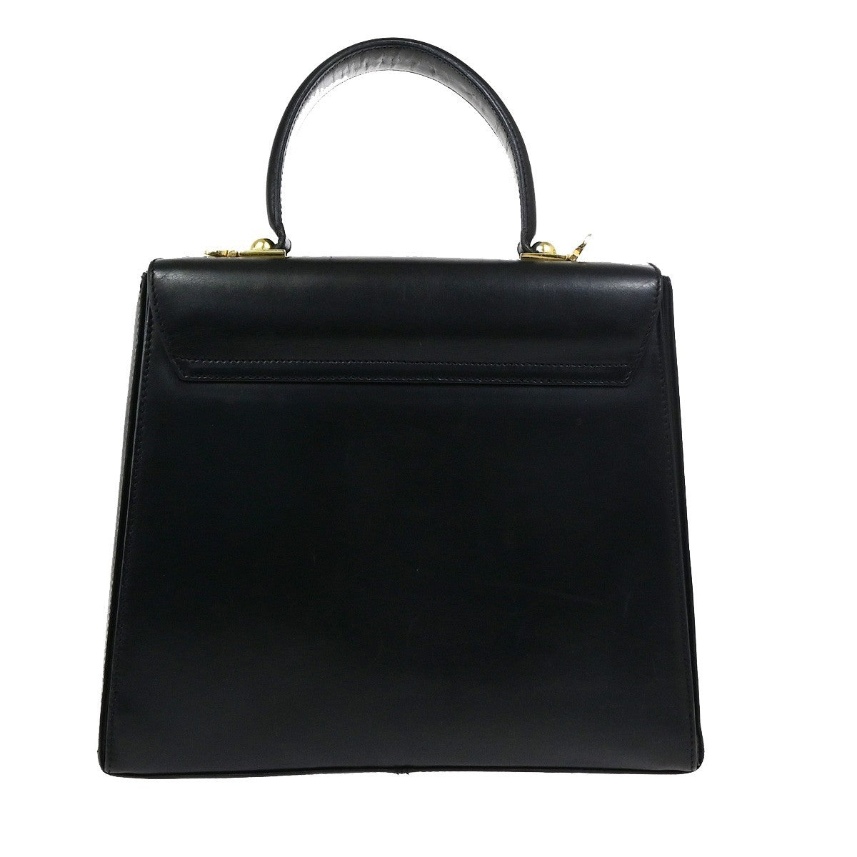 SALVATORE FERRAGAMO Logo Gancini Hand Bag Leather Black GHW Italy 38KD151
