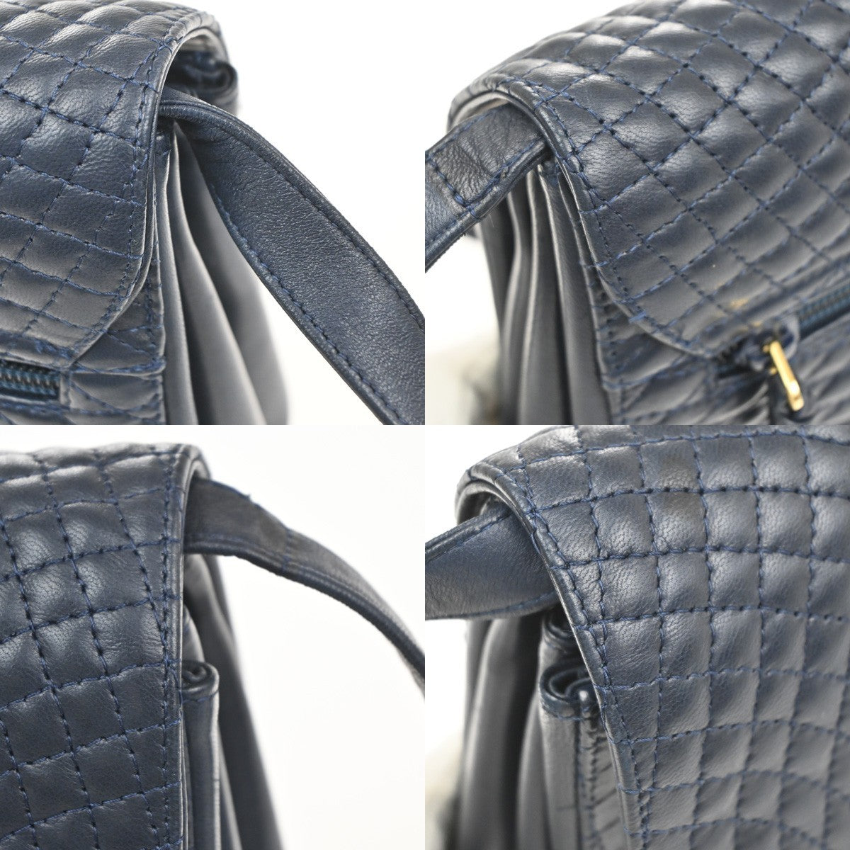 BALLY Logo Flap Shoulder Bag Quilted Leather Navy Blue GHW Italy 09MA548