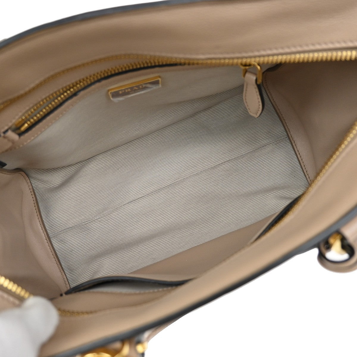 PRADA Logo 2Way Shoulder Hand Bag Leather Charm Beige GHW 636KB360