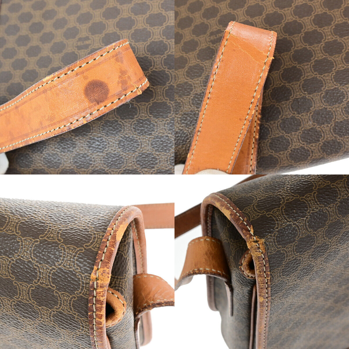 CELINE Logo Macadam Pattern Shoulder Bag PVC Leather Brown GHW Italy 05YF255