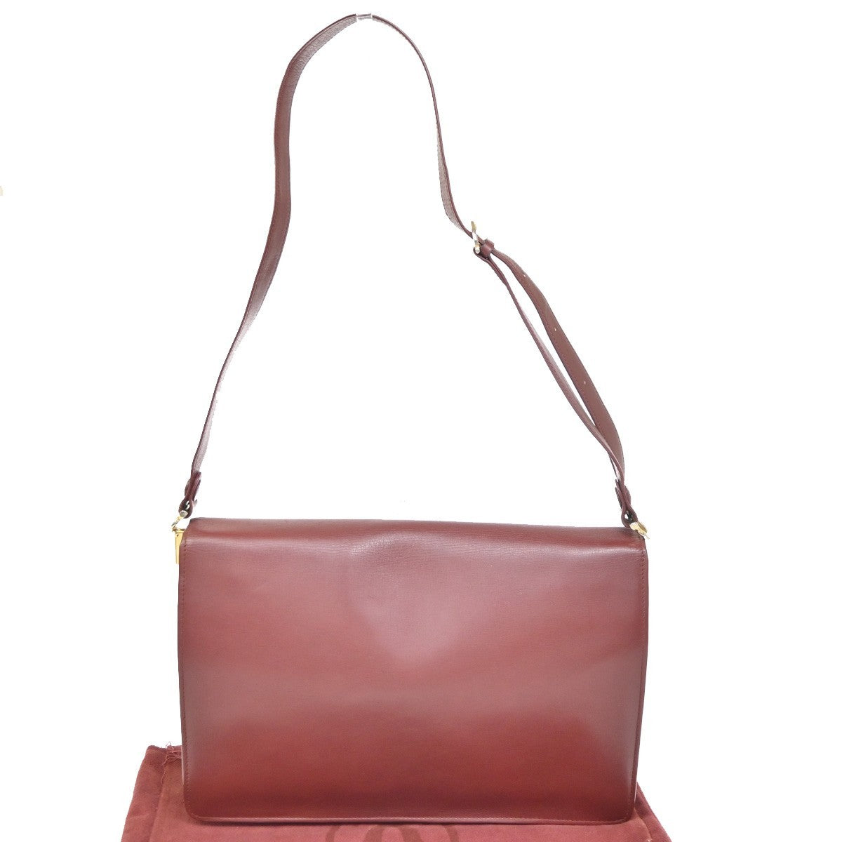 MUST DE CARTIER 2C Logo Flap Shoulder Bag Leather Bordeaux Red GHW Italy 66ZA041