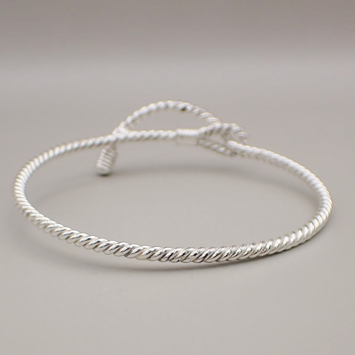 HERMES Logo Twisted Rope Knot Bracelet Bangle Silver 680LC634