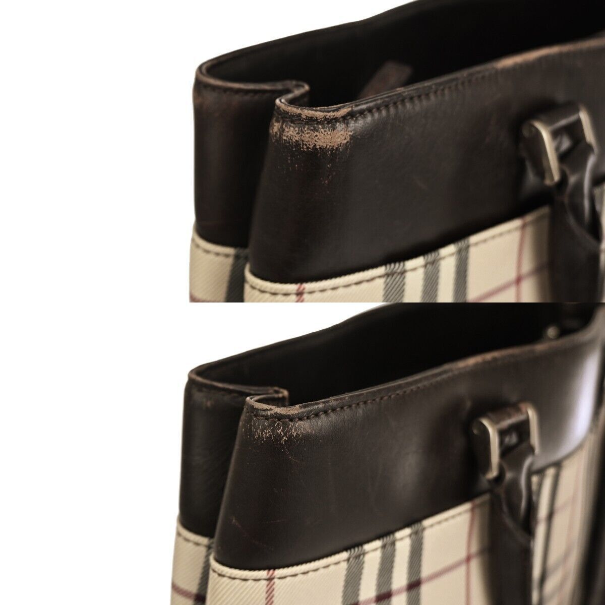 BURBERRY Logo Nova Check Tote Hand Bag Canvas Leather Beige Brown 60GA069