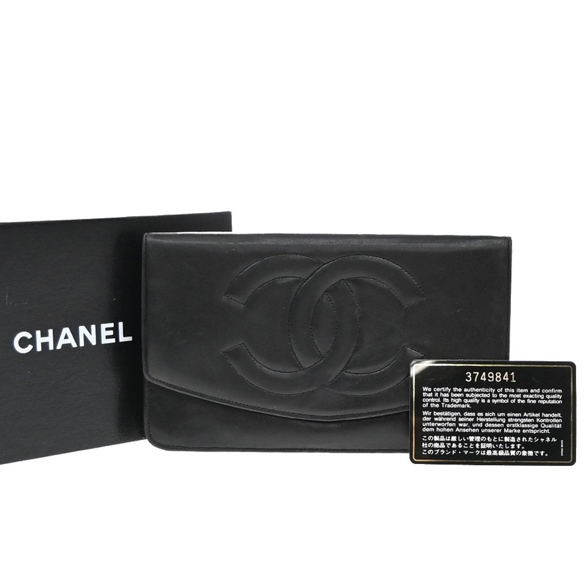 CHANEL CC Logo Long Bifold Wallet Leather Black GHW Vintage 35RF726