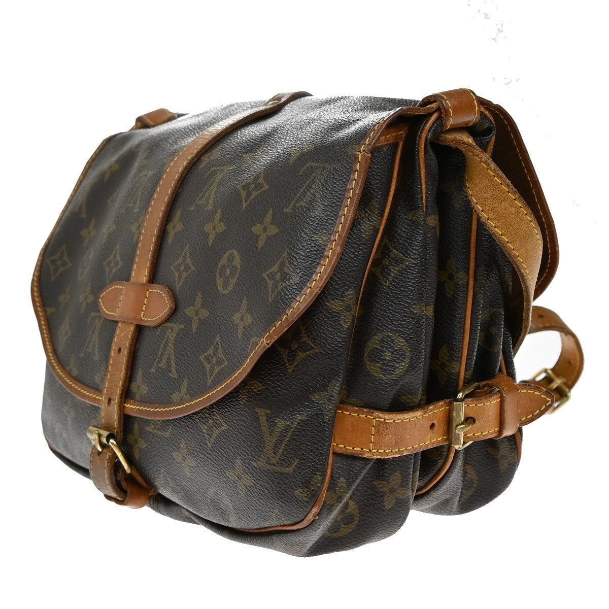 LOUIS VUITTON Logo Saumur 30 Shoulder Bag Monogram Leather Brown M42256 31KB564