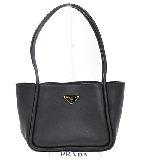PRADA MILANO Logo Shoulder Hand Bag Leather Black GHW Italy 303RF914