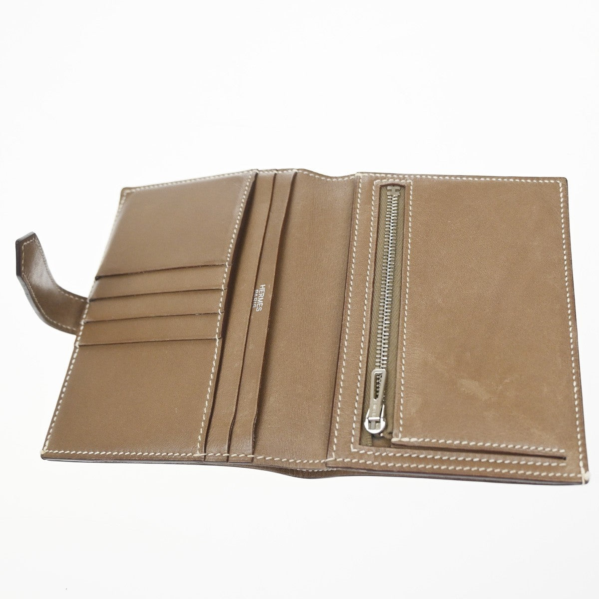 HERMES H Logo Bearn Compact Bifold Wallet Purse Swift Leather Brown SHW 87RQ018