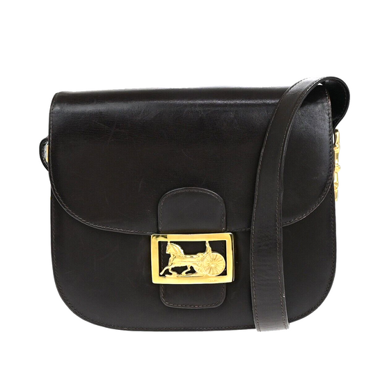 CELINE Logo Horse Carriage Shoulder Bag Leather Brown Gold Made in Italy 30EC868