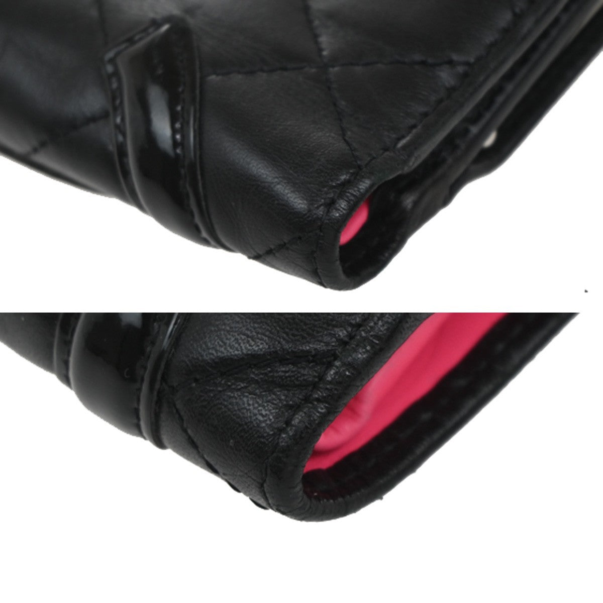 CHANEL CC Logo Cambon Bifold Wallet Leather Black Pink France 30KP049