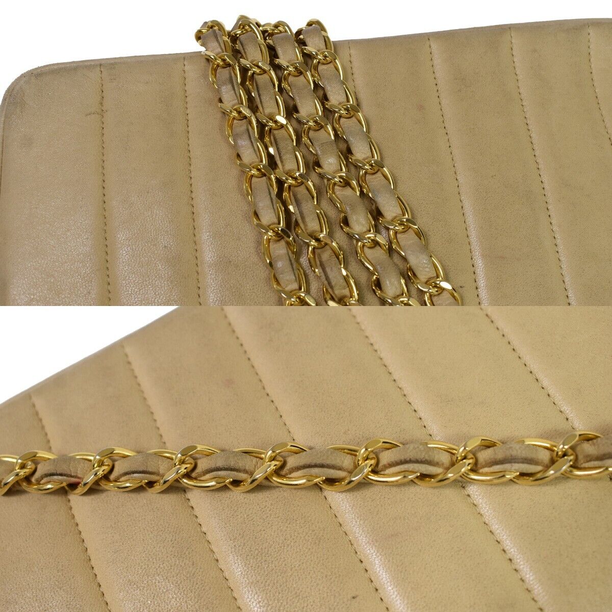 CHANEL CC Logo Mademoiselle Chain Shoulder Bag Leather Beige GHW France 648RC979