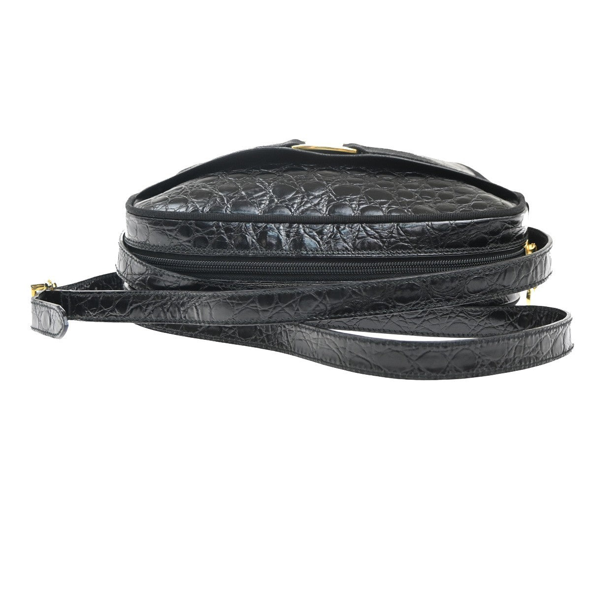 SALVATORE FERRAGAMO Logo Vara Shoulder Bag Embossing Leather Black GHW 32MA372