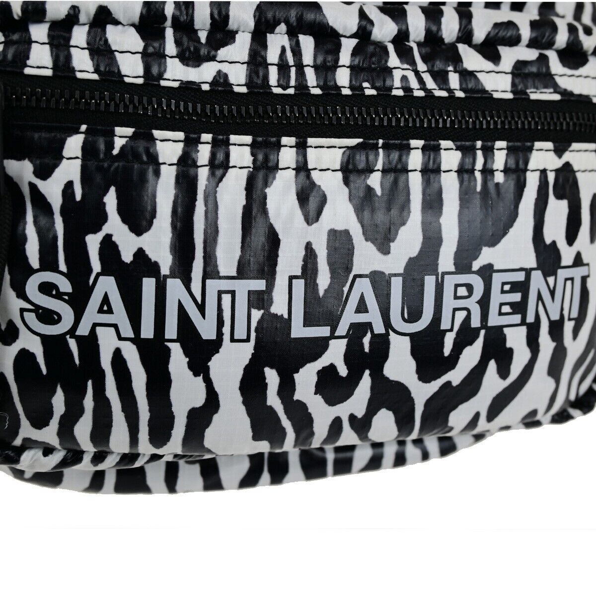 SAINT LAURENT Zebra Print Belt Bum Body Bag Nylon Leather Black White 85RK843