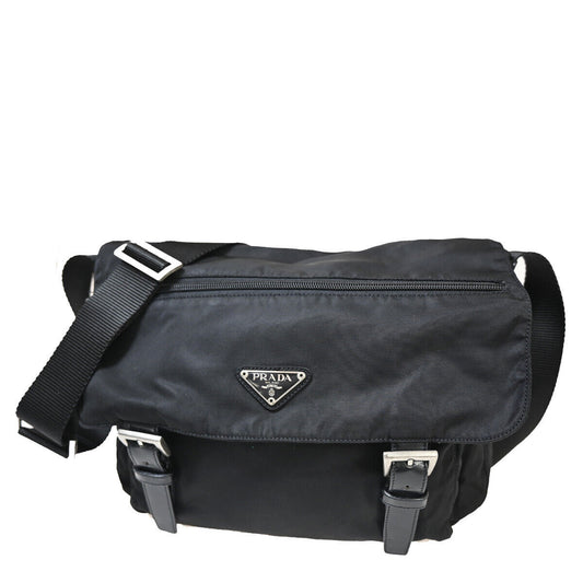 PRADA Logo Tessuto Crossbody Shoulder Bag Nylon Leather Black SHW Italy 32YE347