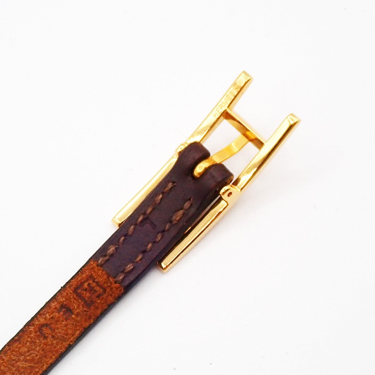 HERMES Logo Api Bracelet Leather Brown GHW 05RP161