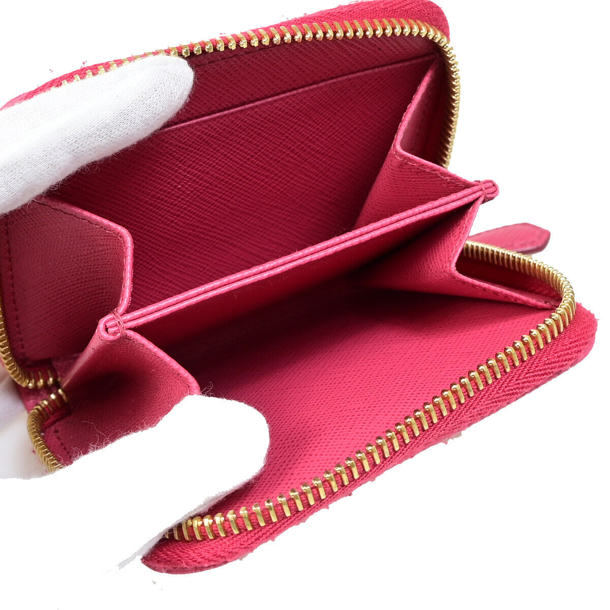 PRADA Logo Saffiano Mini Zipper Around Wallet Leather Pink GHW Italy 38YE697
