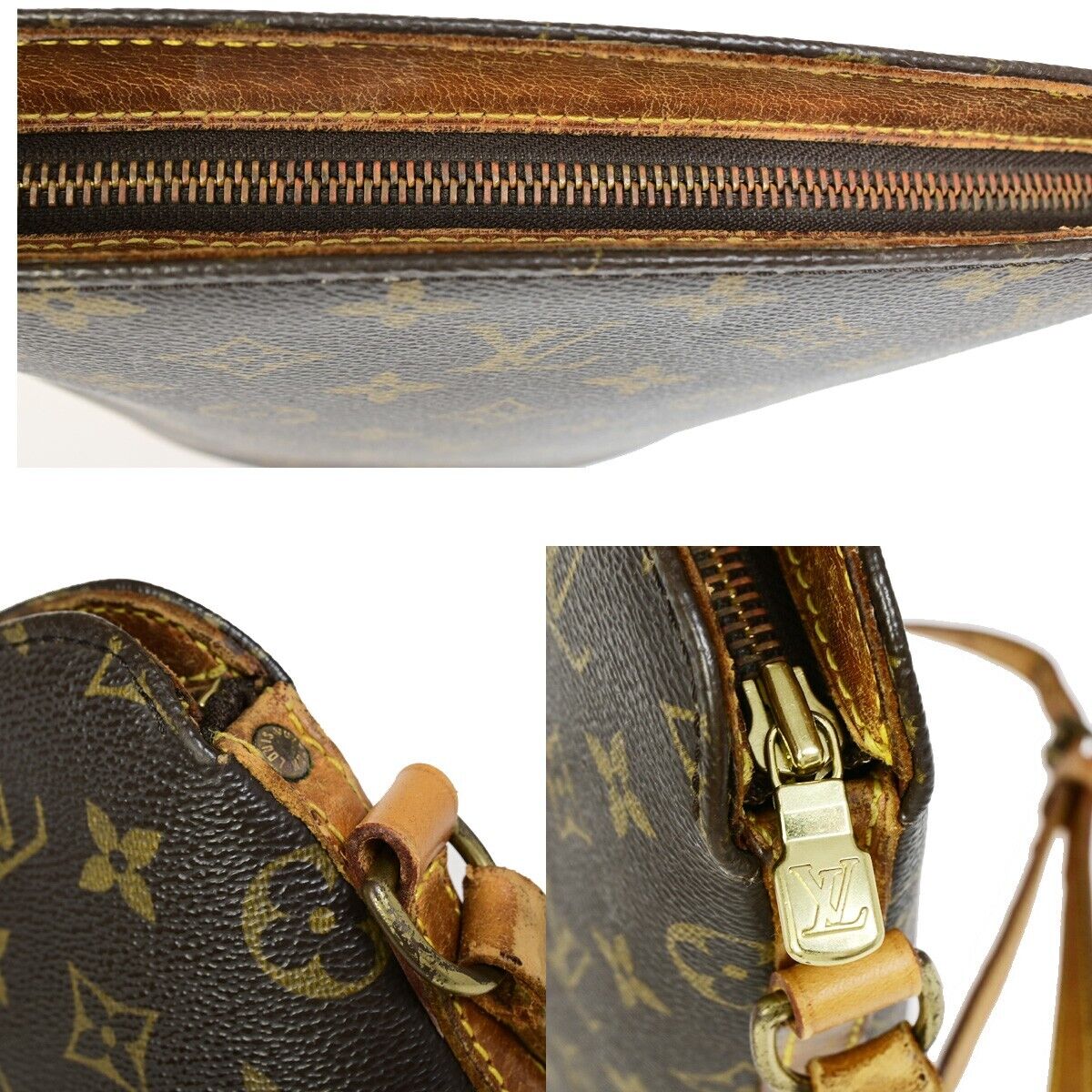LOUIS VUITTON Logo Drouot Shoulder Bag Monogram Leather Brown M51290 31EB534