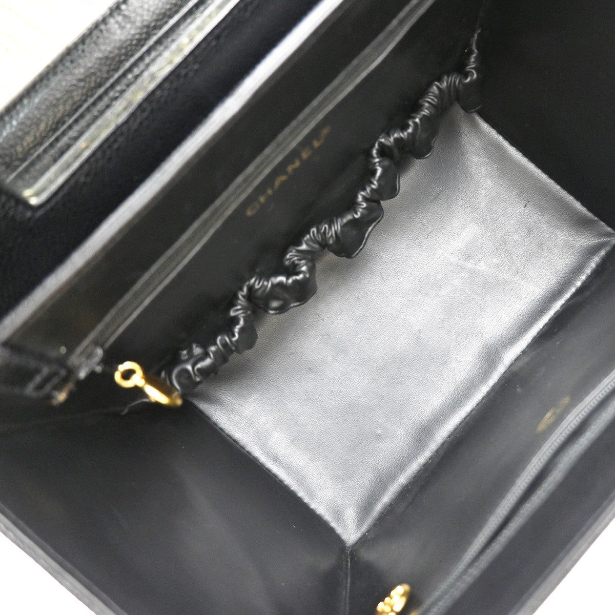 CHANEL 2Way Vanity Shoulder Hand Bag Calfskin Leather Black Vintage 648RP031
