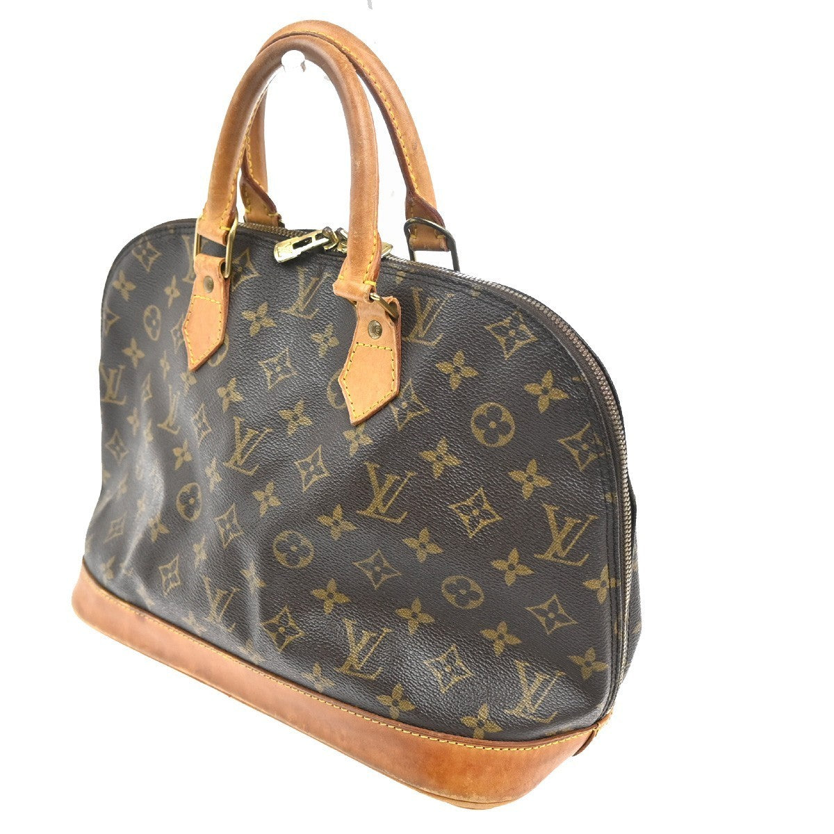 LOUIS VUITTON LV Logo Alma Hand Bag Monogram Leather Brown France M51130 32KC515