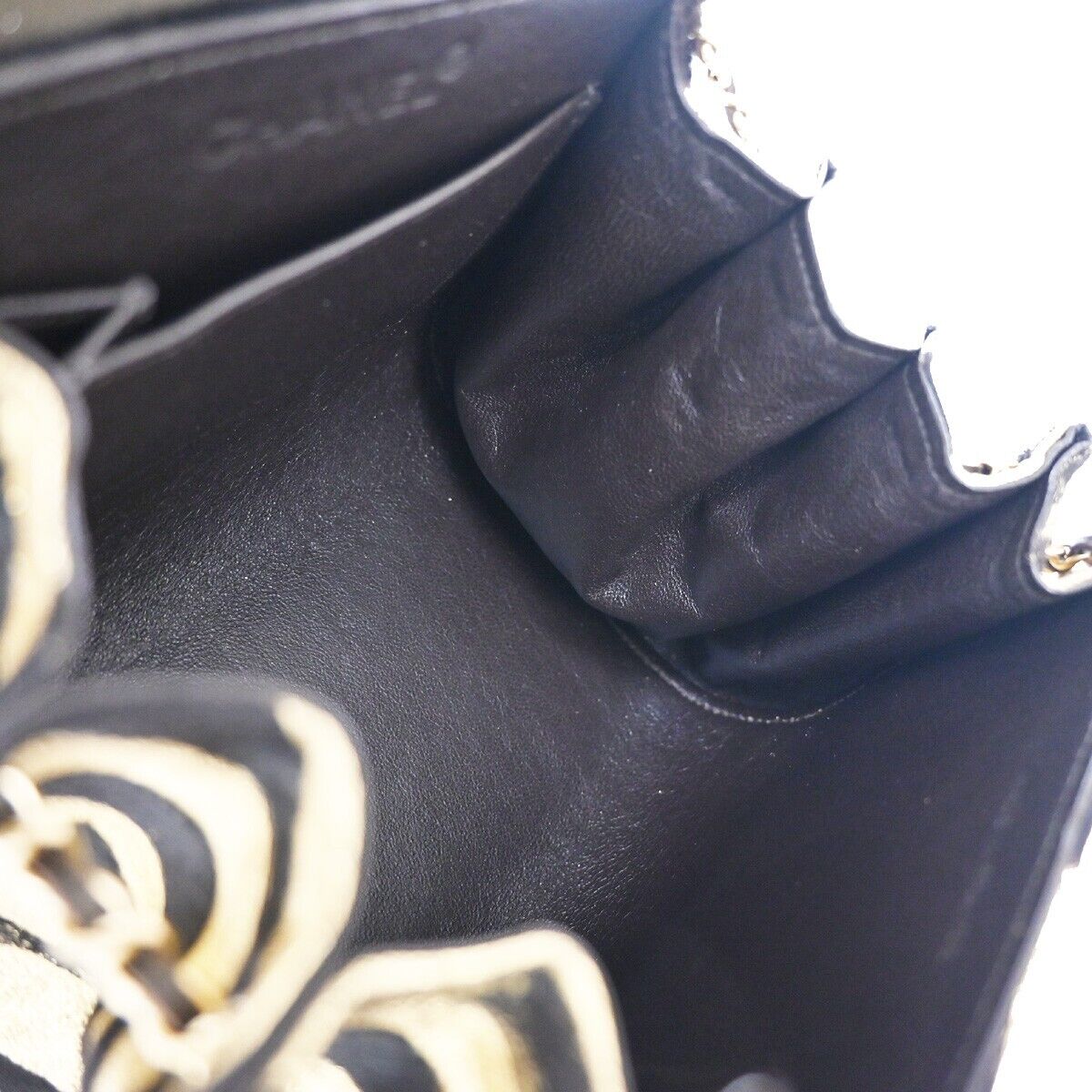 CHANEL 2.55 Zebra Chain Mini Hand Bag Fur Leather Black Gold France 629RH277