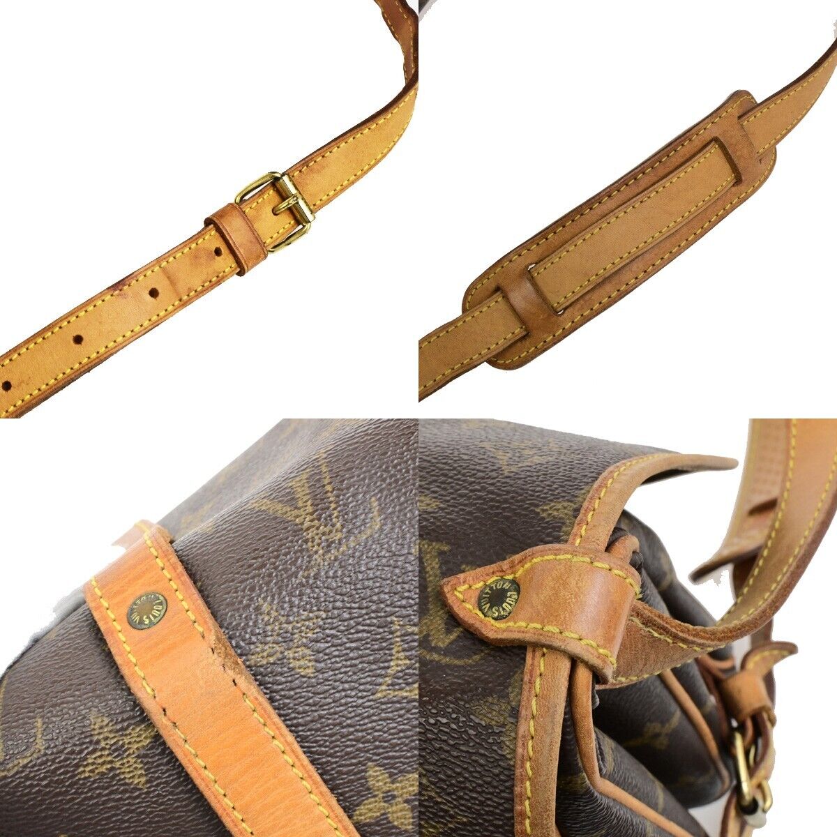 LOUIS VUITTON Logo Saumur MM Shoulder Bag Monogram Leather Brown M40710 83FB519
