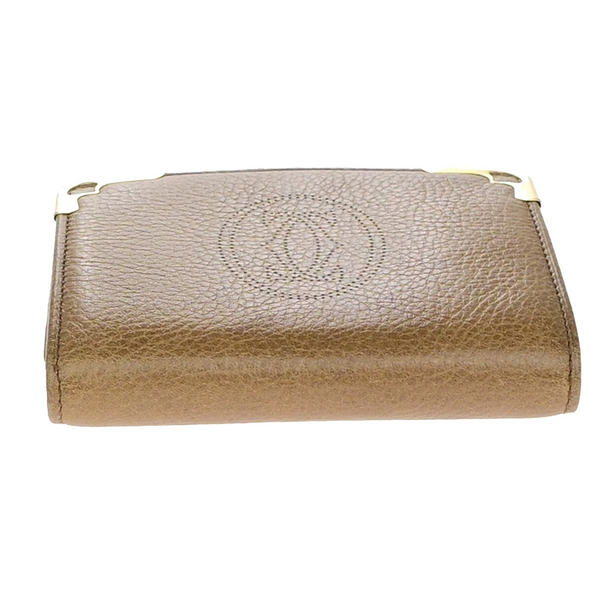 Cartier 2C Logo Trifold Compact Wallet Leather Brown Gold 60KP172