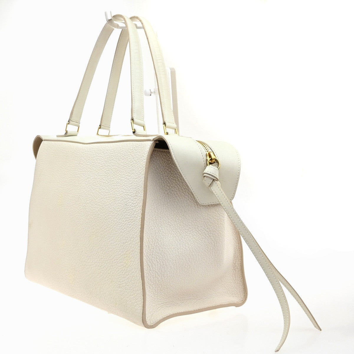 CELINE Logo Ring Shoulder Hand Bag Leather White Light Pink GHW Italy 12YJ132