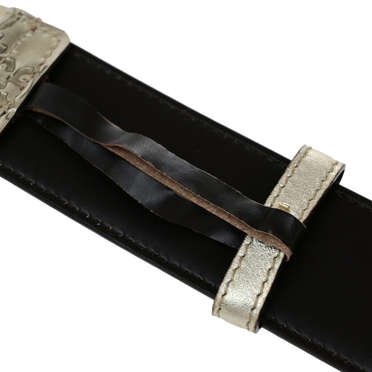 GUCCI GG Logo Interlocking Guccissima Belt 75/30 Leather Silver Italy 36EB415