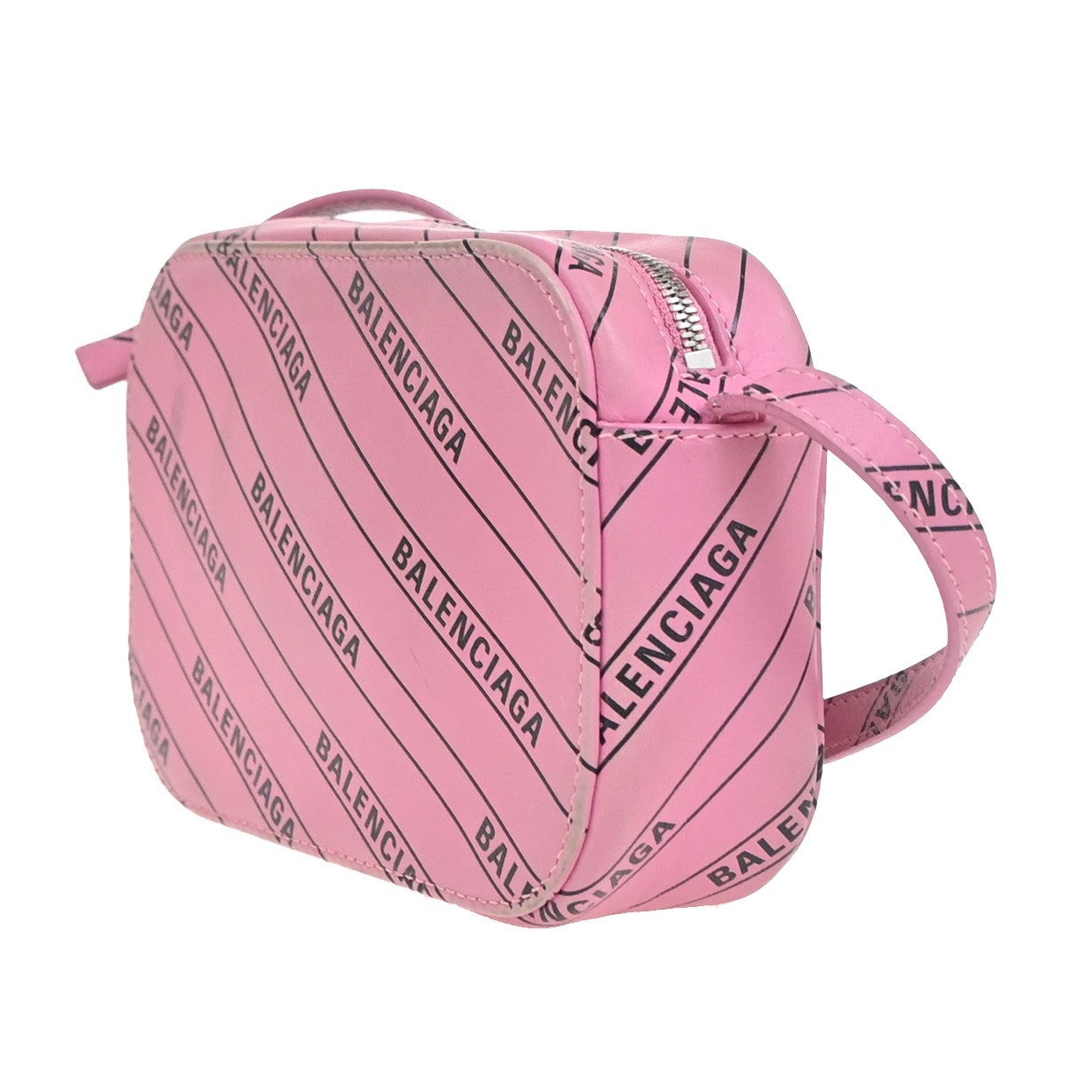 BALENCIAGA Logo Print Mini Crossbody Shoulder Bag Leather Pink Italy 32KC759