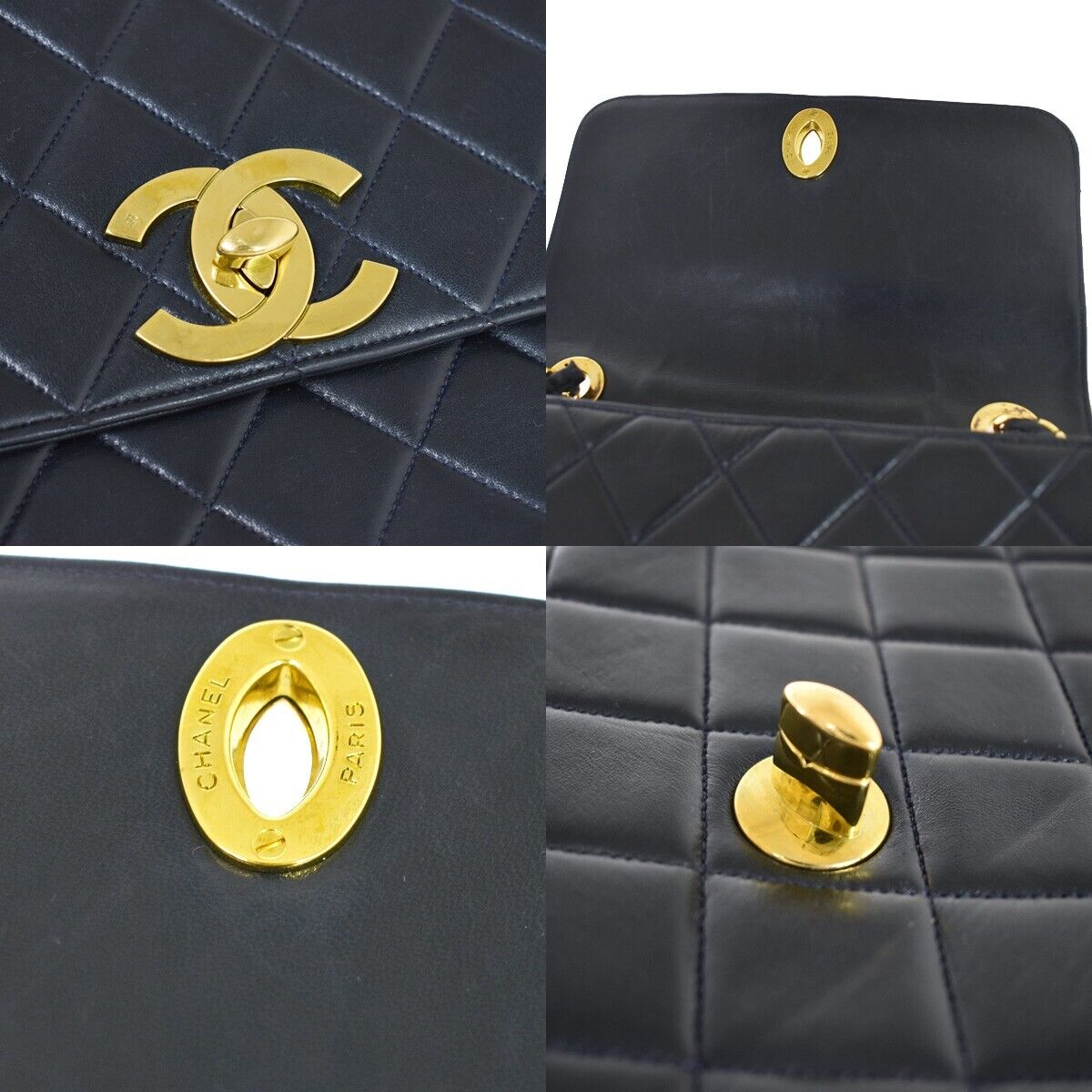 CHANEL CC Logo Matelasse 25 Chain Shoulder Bag Leather Blue GHW Vintage 850RJ158